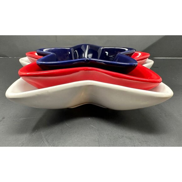 3 PIER 1 STAR SHAPED NESTING SERVING BOWLS Red White Blue Patriotic July 4th HTF - Picture 11 of 15